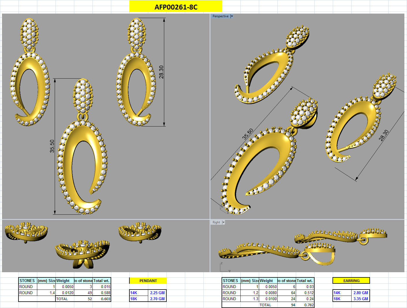 Pendant Earring Set 3dm STL OBJ FBX Render Details 3D print model_18