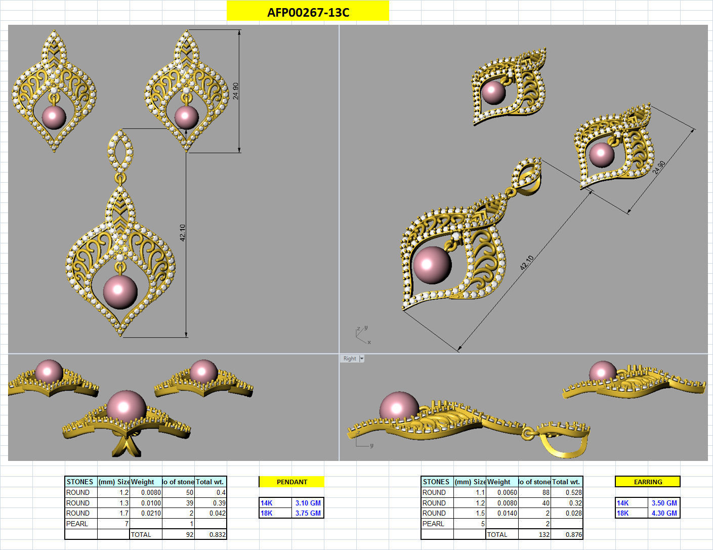 Pendant Earring Set 3dm STL OBJ FBX Render Details 3D print model_18