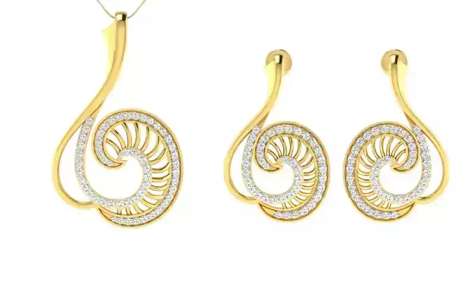 Pendant Earring Set 3dm STL OBJ FBX Render Details
