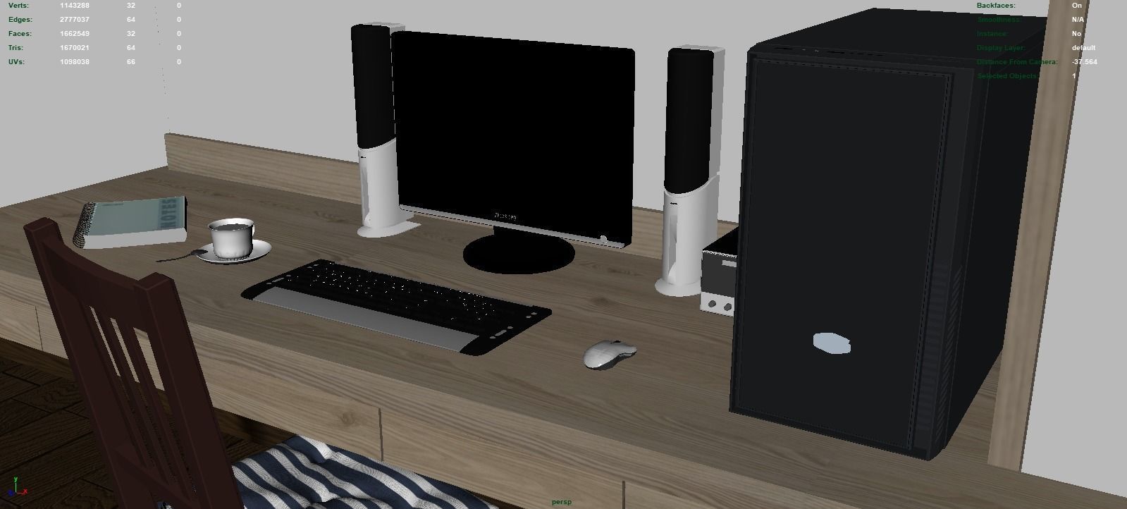 Navy bedroom scene 3D model_11