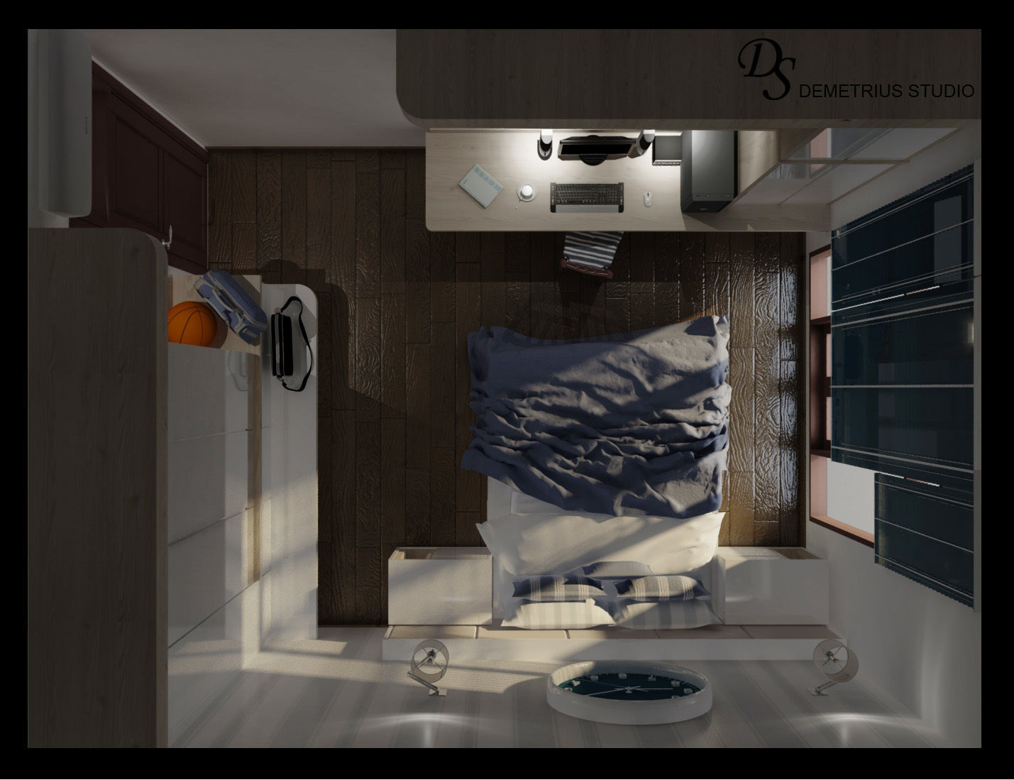 Navy bedroom scene 3D model_4