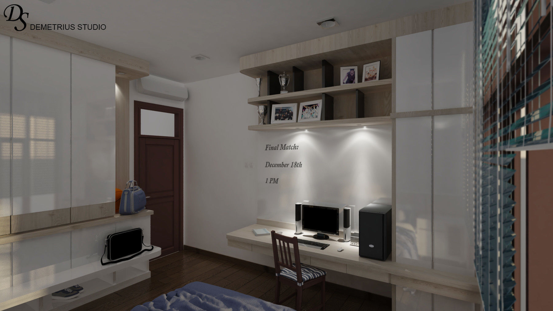 Navy bedroom scene 3D model_2