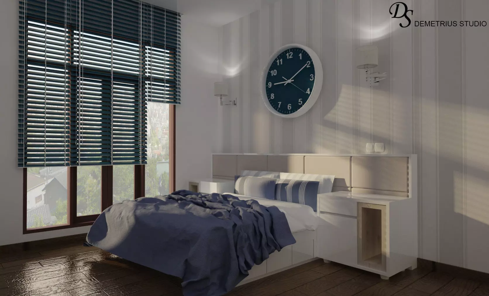 Navy bedroom scene 3D model_0