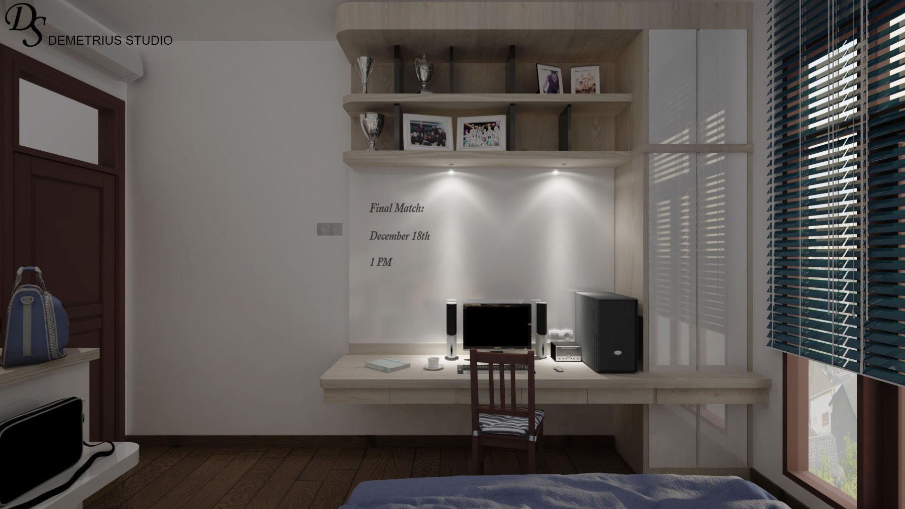 Navy bedroom scene 3D model_3