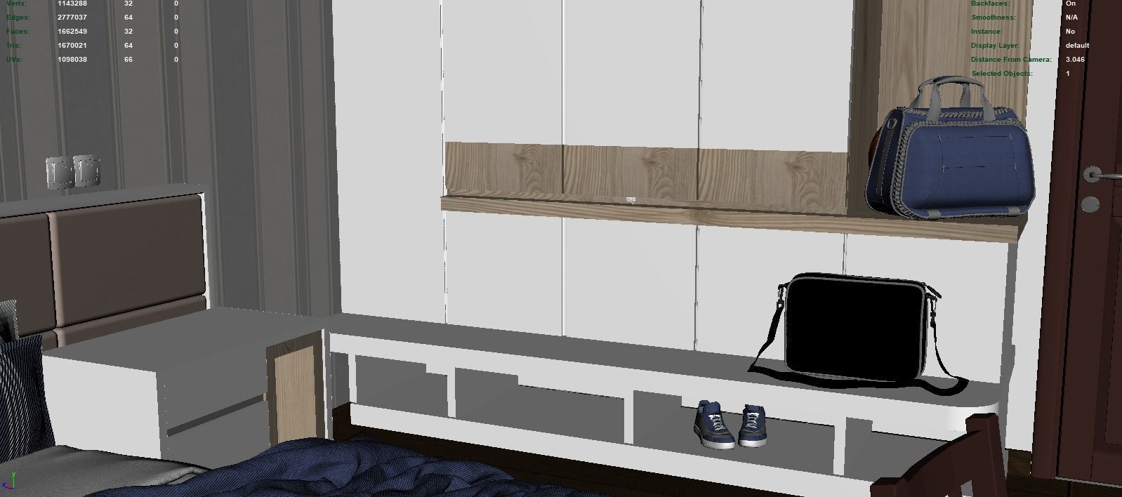 Navy bedroom scene 3D model_12