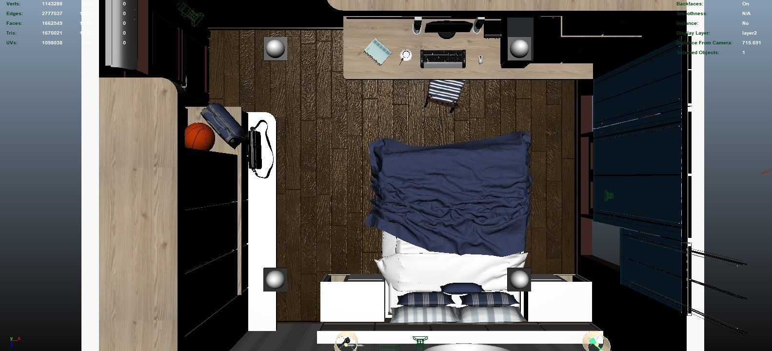 Navy bedroom scene 3D model_9