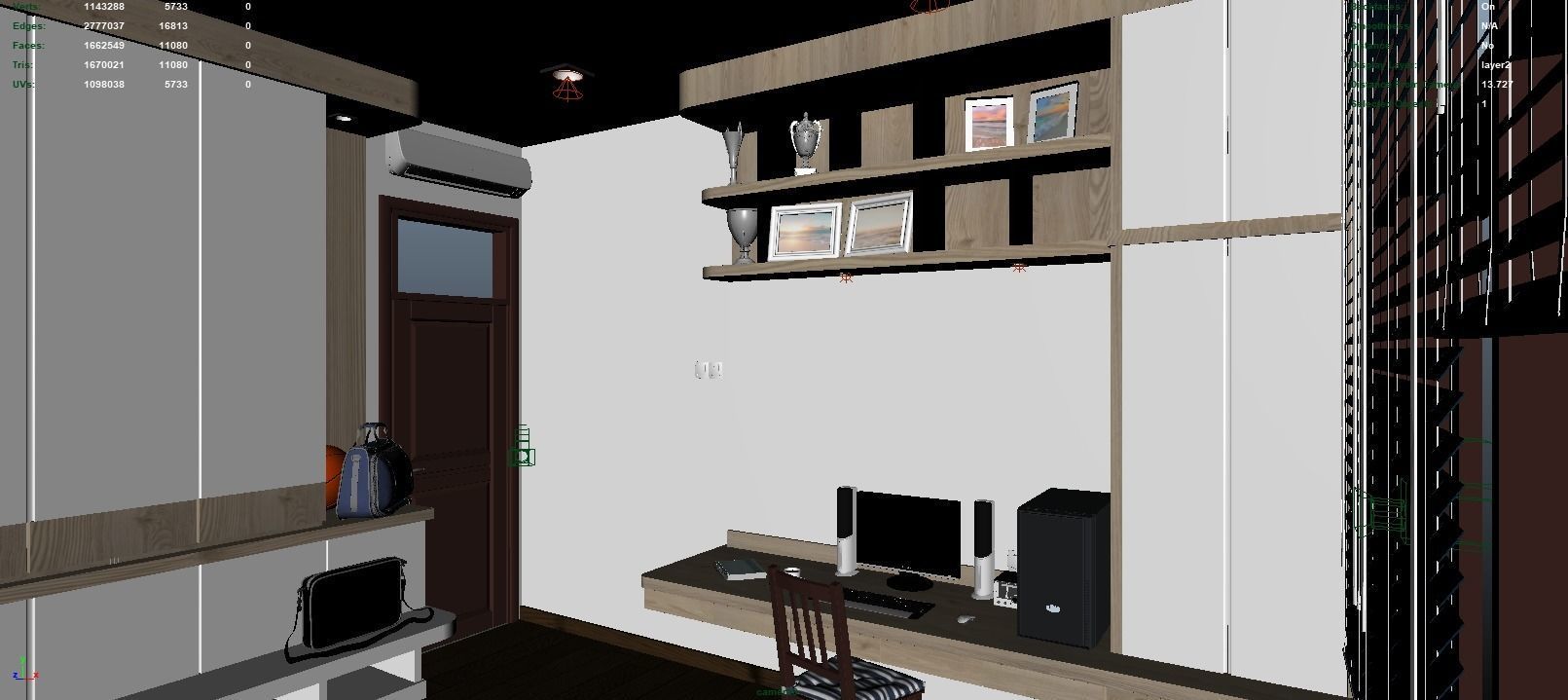 Navy bedroom scene 3D model_7