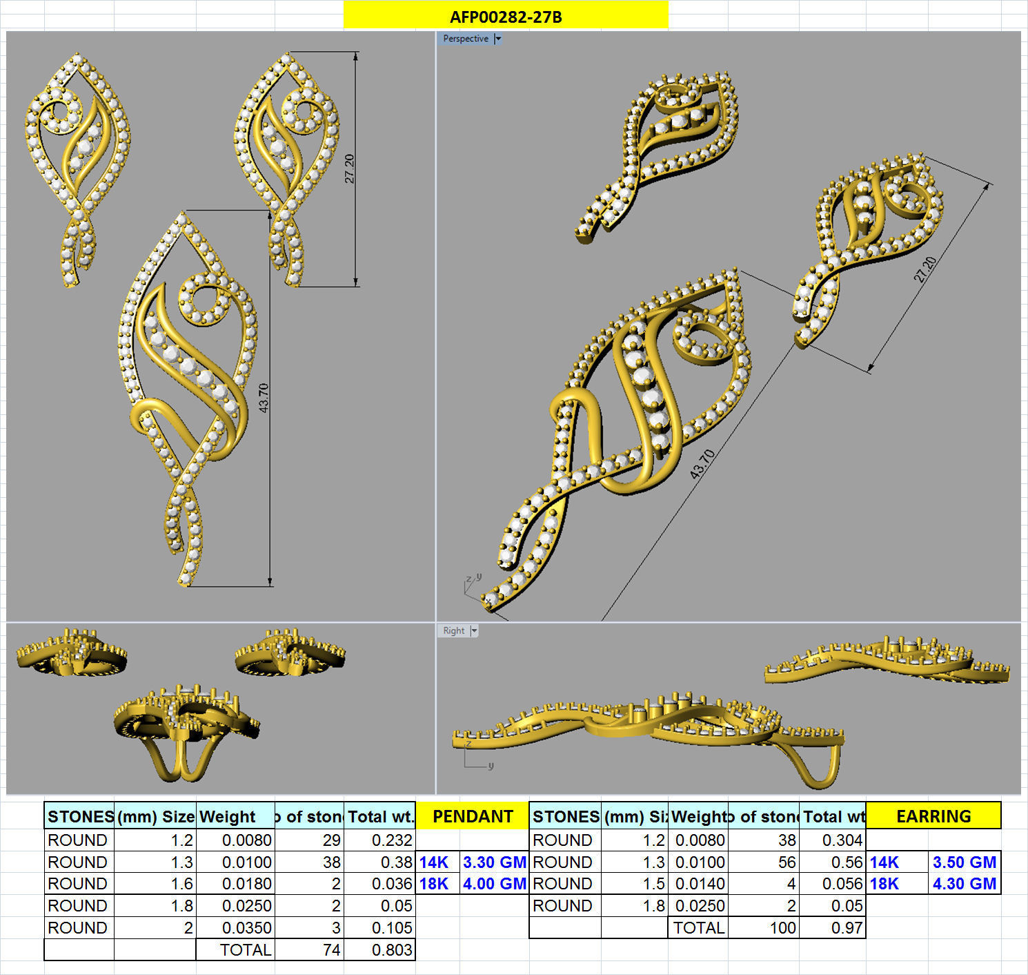 Pendant Earring Set 3dm STL OBJ FBX Render Details 3D print model_15