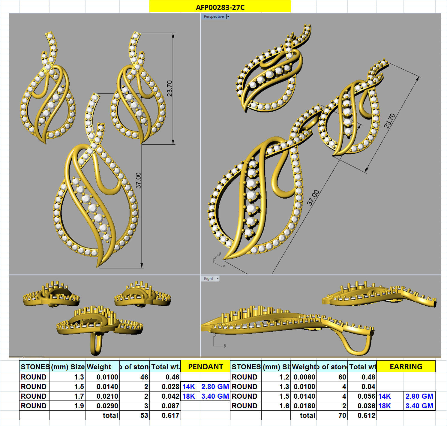 Pendant Earring Set 3dm STL OBJ FBX Render Details 3D print model_18