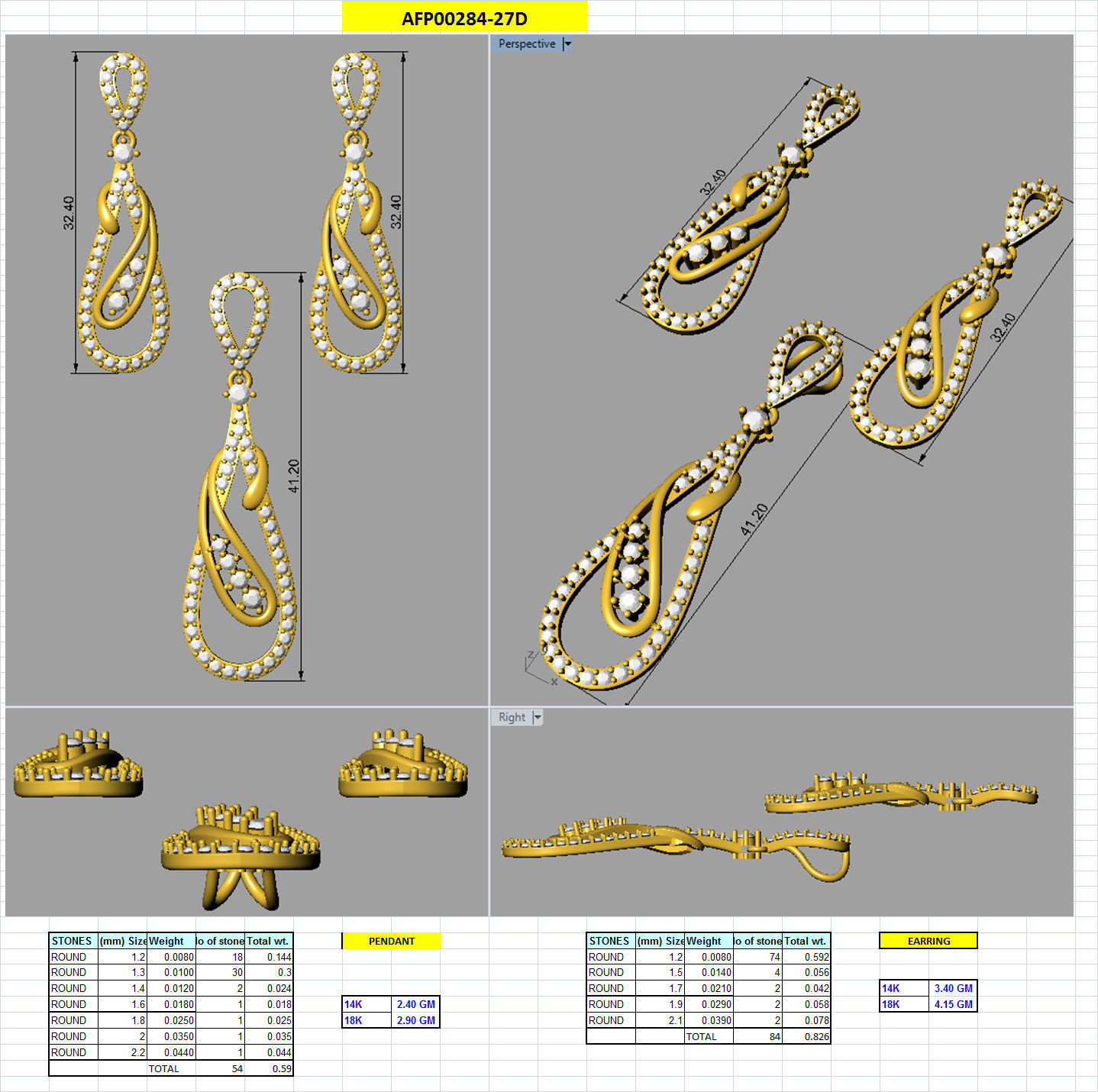 Pendant Earring Set 3dm STL OBJ FBX Render Details 3D print model_18