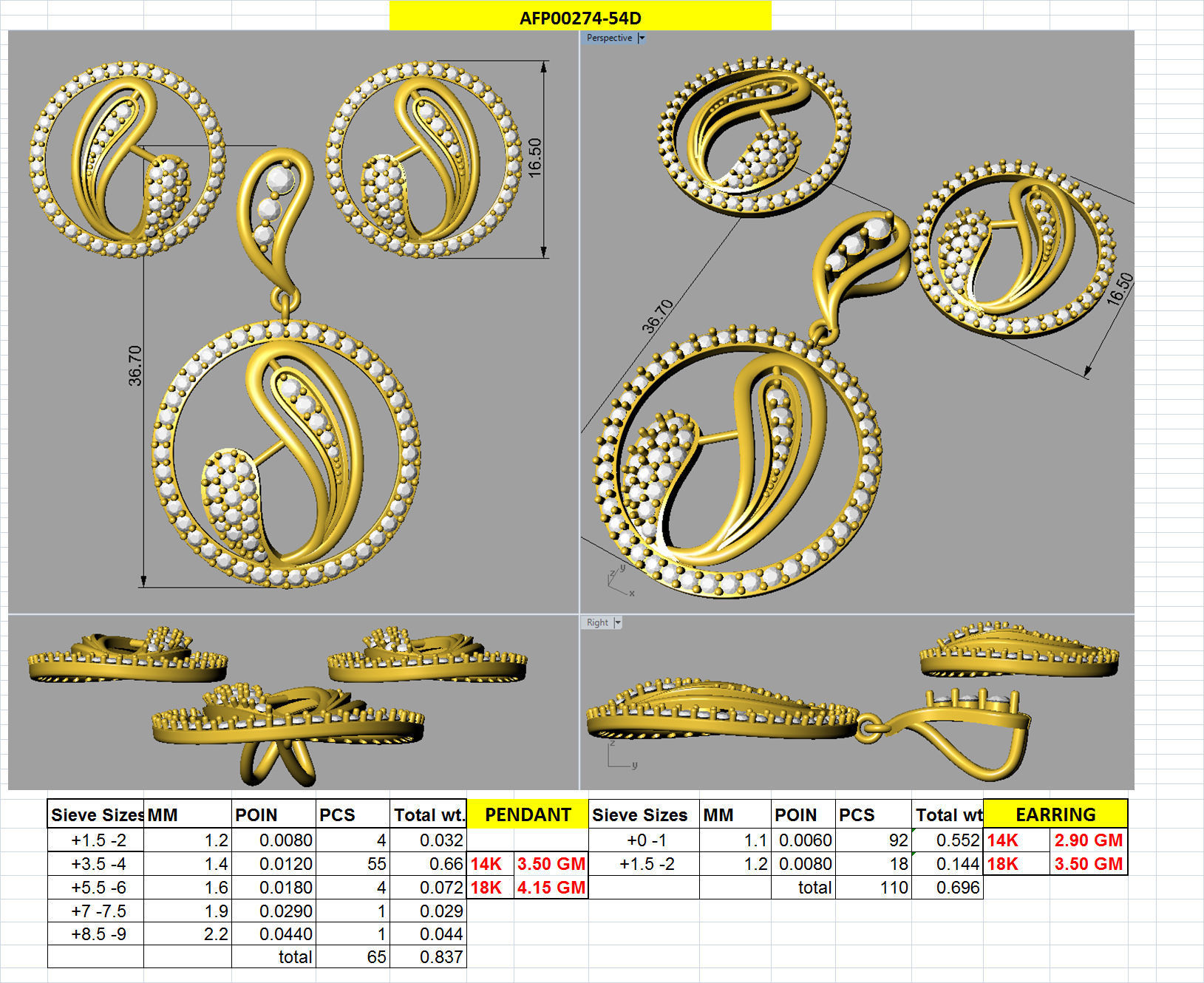 Pendant Earring Set 3dm STL OBJ FBX Render Details 3D print model_18