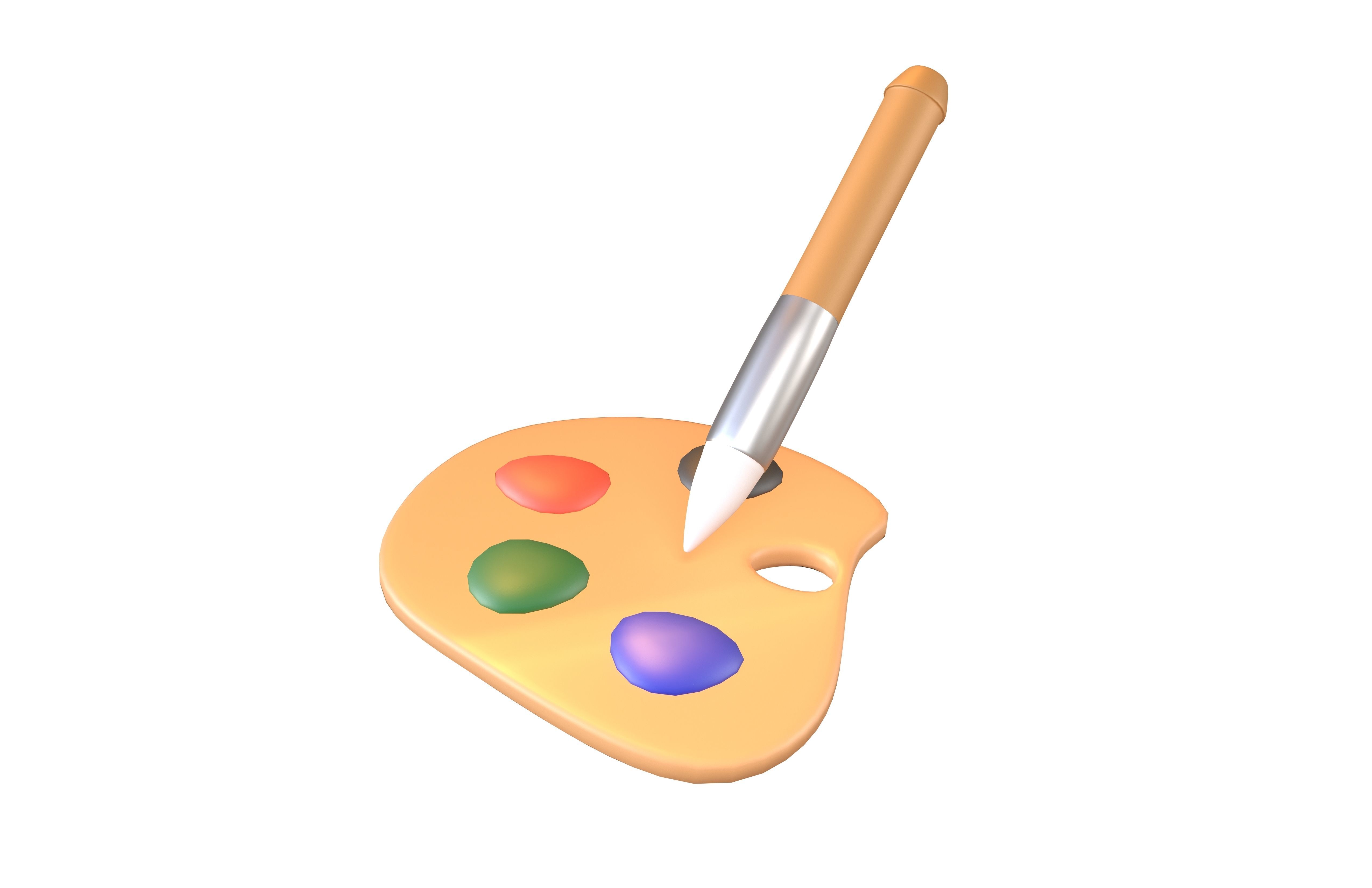 Palette With Paintbrush v1 001 Low-poly 3D model_3