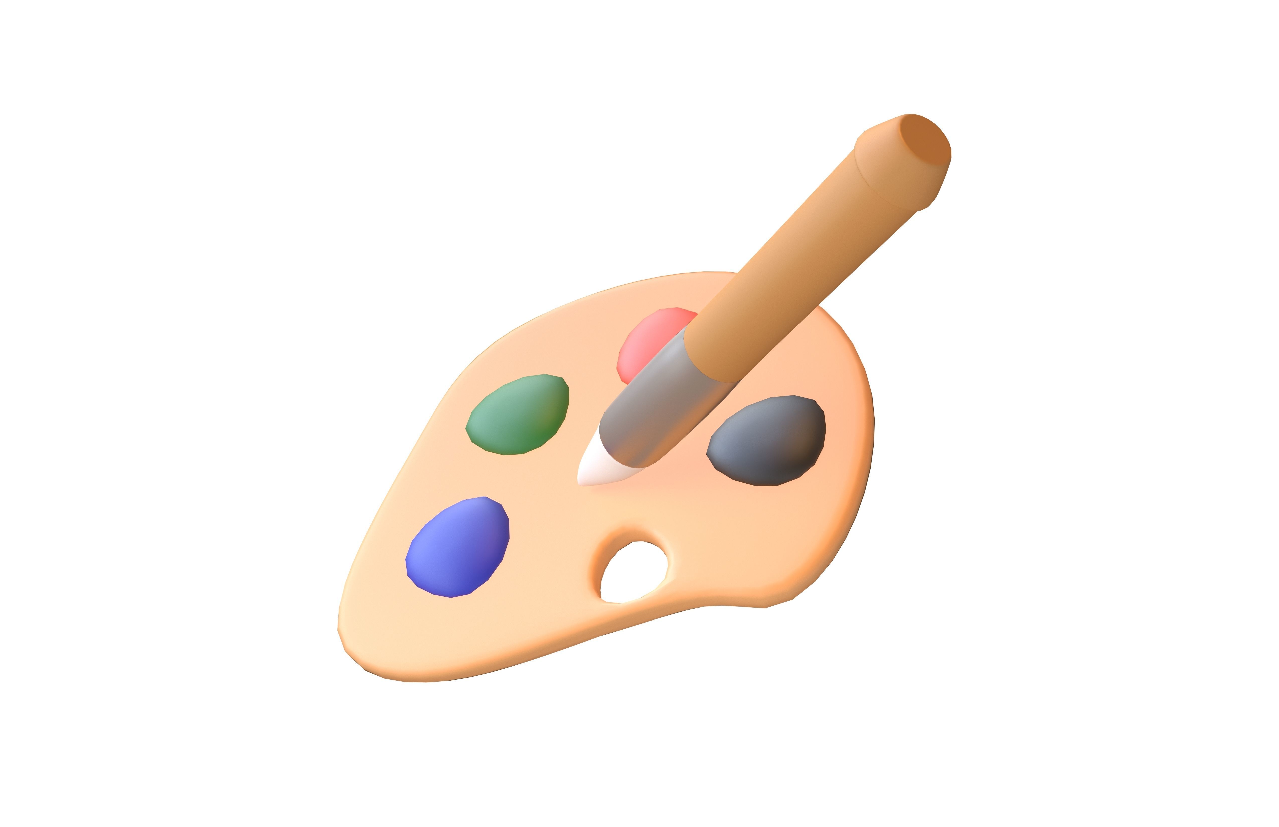 Palette With Paintbrush v1 001 Low-poly 3D model_1