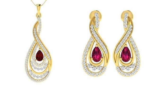 Pendant Earring Set 3dm STL OBJ FBX Render Details 3D print model