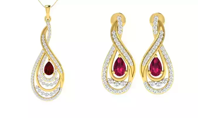 Pendant Earring Set 3dm STL OBJ FBX Render Details
