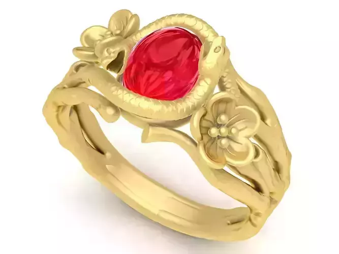 flower and snake ruby women ring 3586