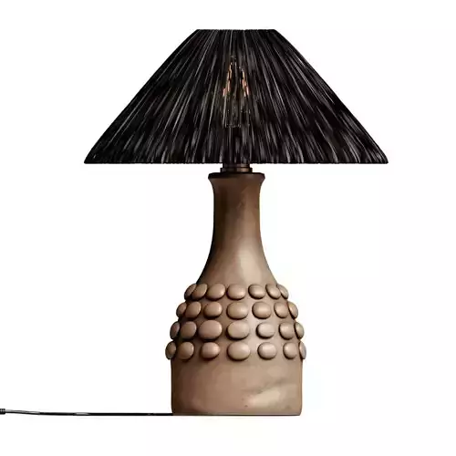 Tan Bobbled Terracotta Table Lamp Black Raffia 3D model