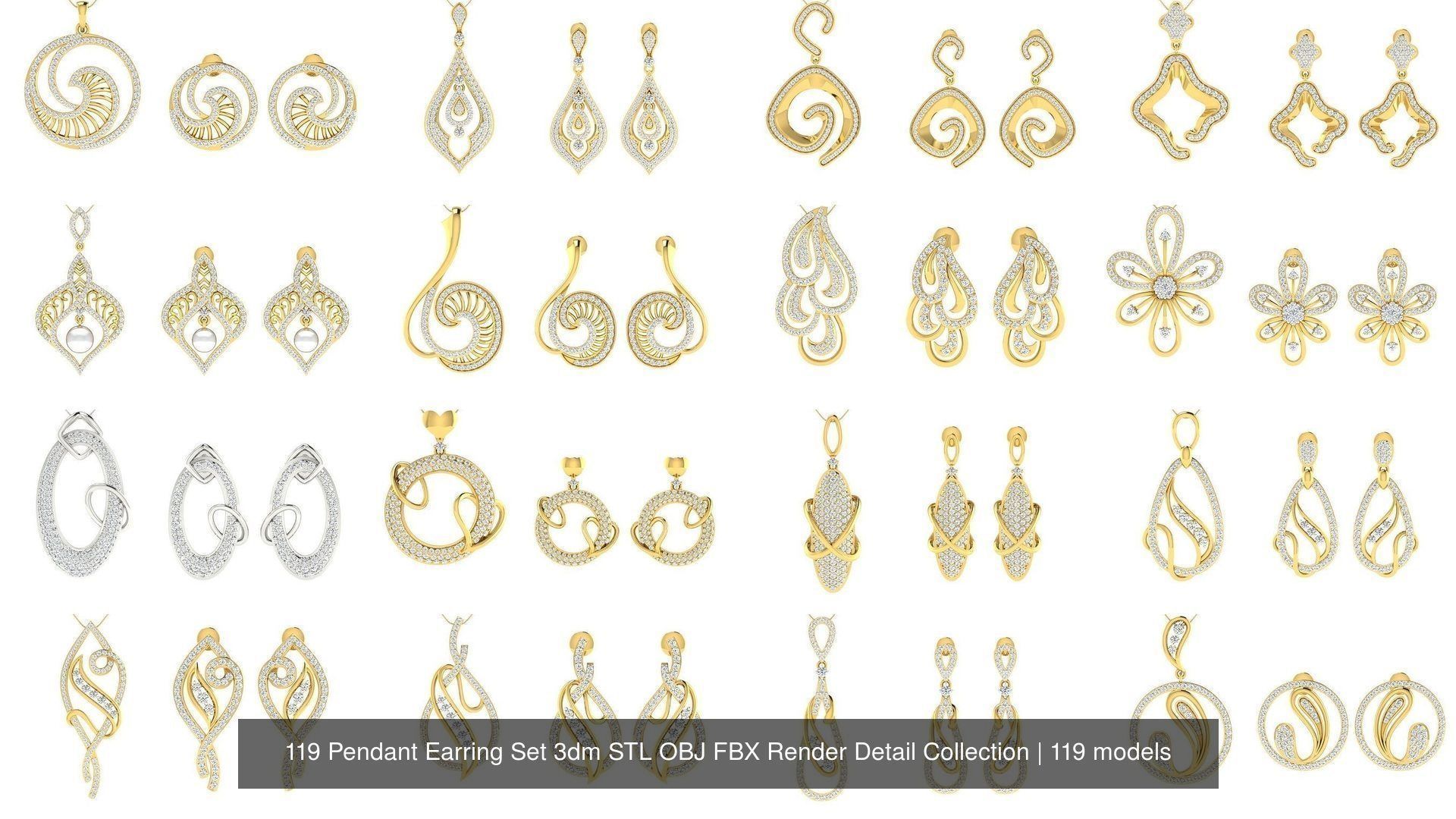 119 Pendant Earring Set 3dm STL OBJ FBX Render Detail Collection _12