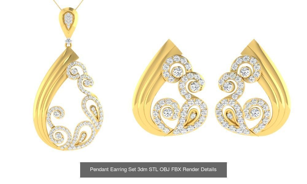 119 Pendant Earring Set 3dm STL OBJ FBX Render Detail Collection _115