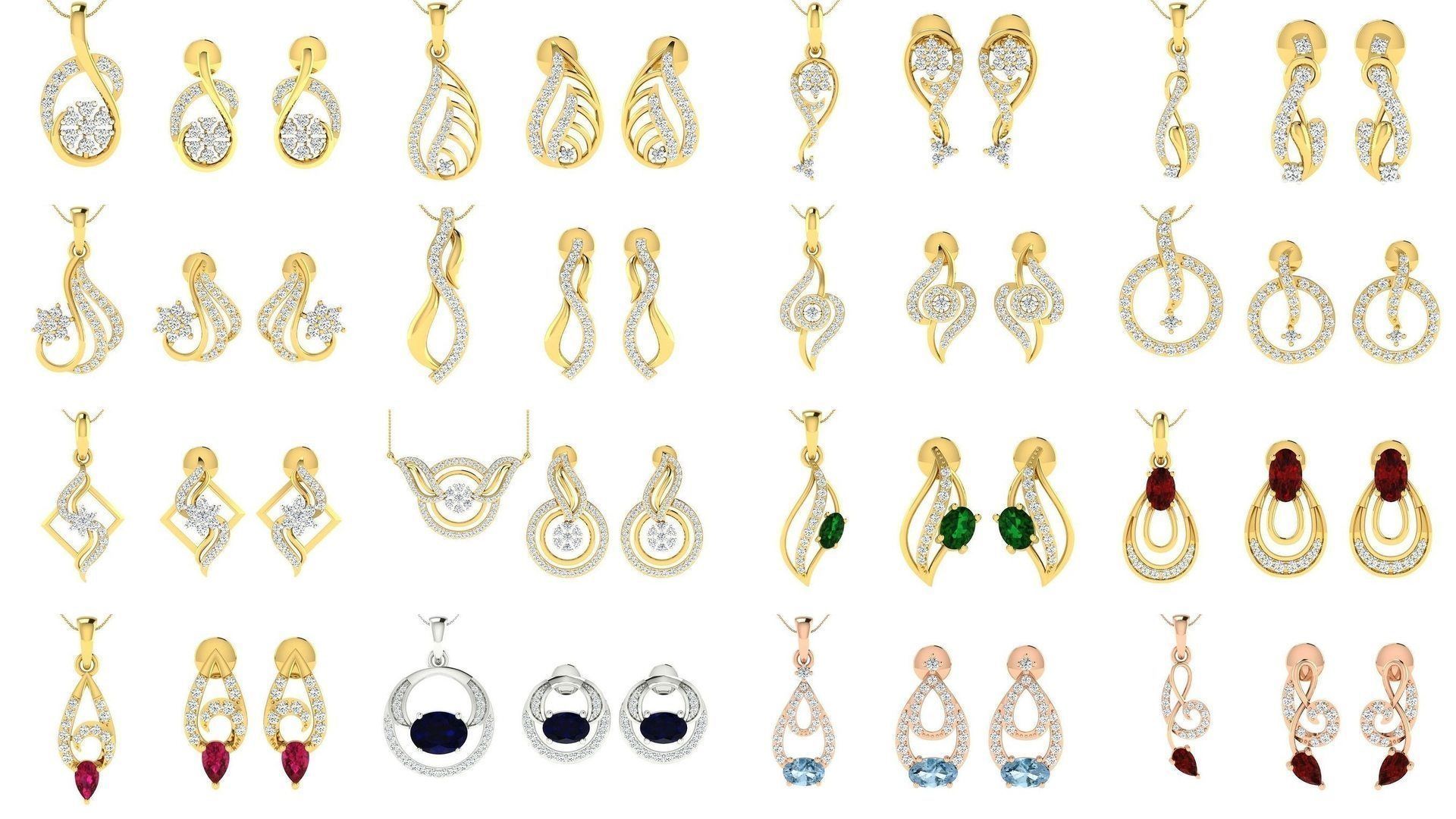 119 Pendant Earring Set 3dm STL OBJ FBX Render Detail Collection _9