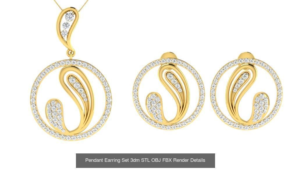 119 Pendant Earring Set 3dm STL OBJ FBX Render Detail Collection _133