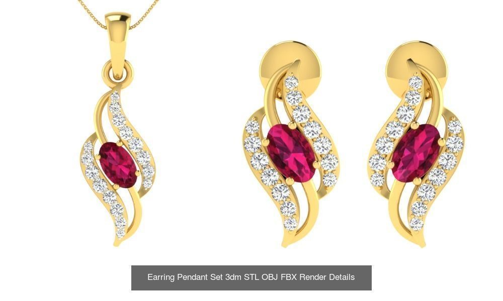119 Pendant Earring Set 3dm STL OBJ FBX Render Detail Collection _104