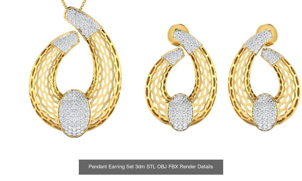 119 Pendant Earring Set 3dm STL OBJ FBX Render Detail Collection _33