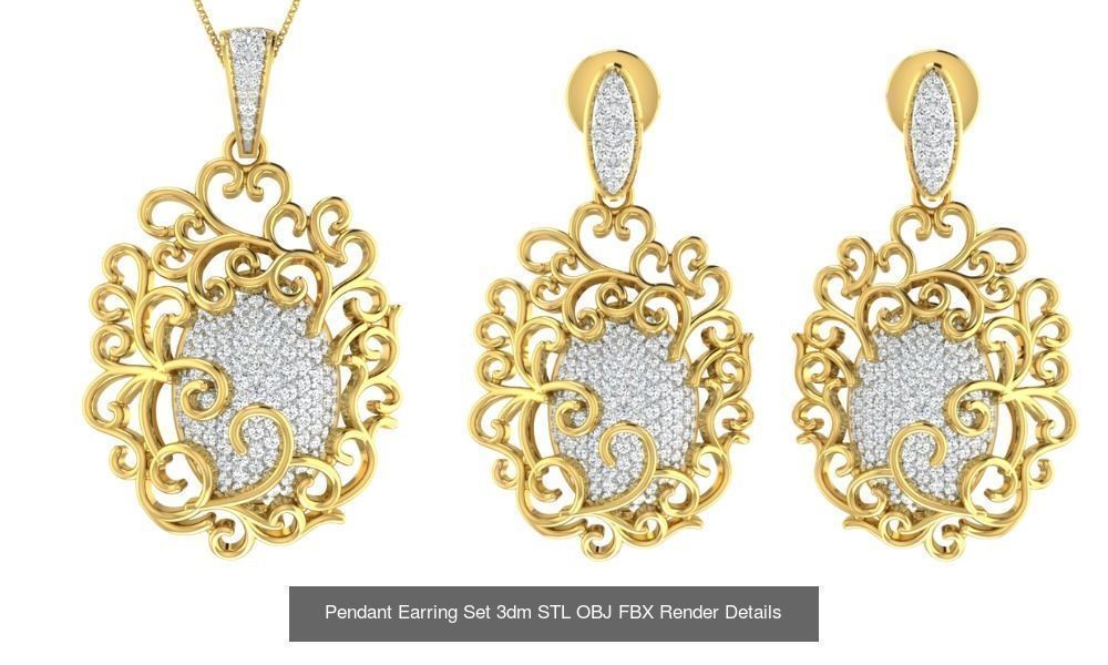 119 Pendant Earring Set 3dm STL OBJ FBX Render Detail Collection _22