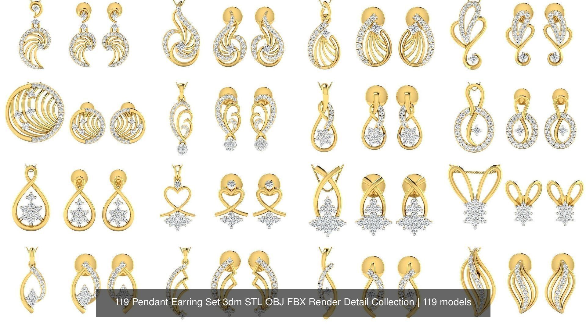 119 Pendant Earring Set 3dm STL OBJ FBX Render Detail Collection _7