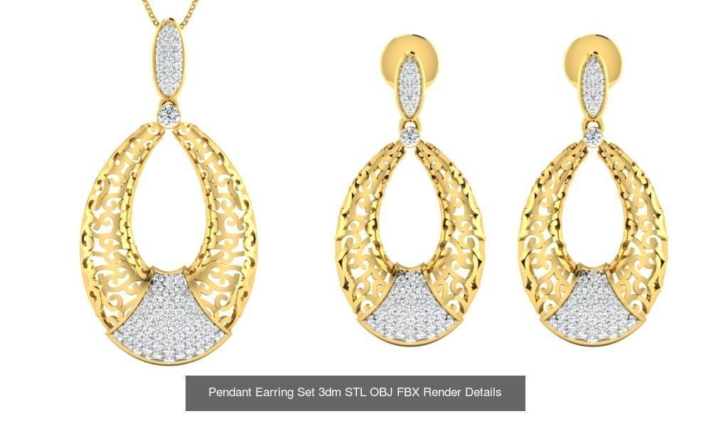 119 Pendant Earring Set 3dm STL OBJ FBX Render Detail Collection _35