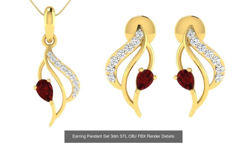 119 Pendant Earring Set 3dm STL OBJ FBX Render Detail Collection _106