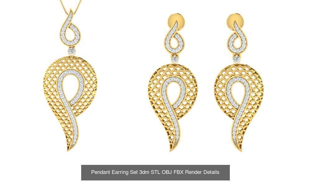 119 Pendant Earring Set 3dm STL OBJ FBX Render Detail Collection _36