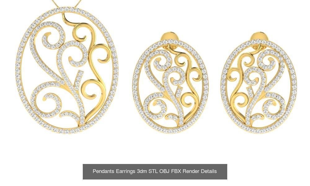 119 Pendant Earring Set 3dm STL OBJ FBX Render Detail Collection _75