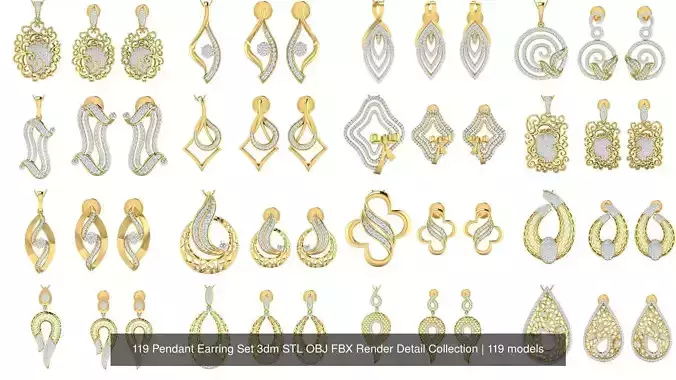 119 Pendant Earring Set 3dm STL OBJ FBX Render Detail Collection 