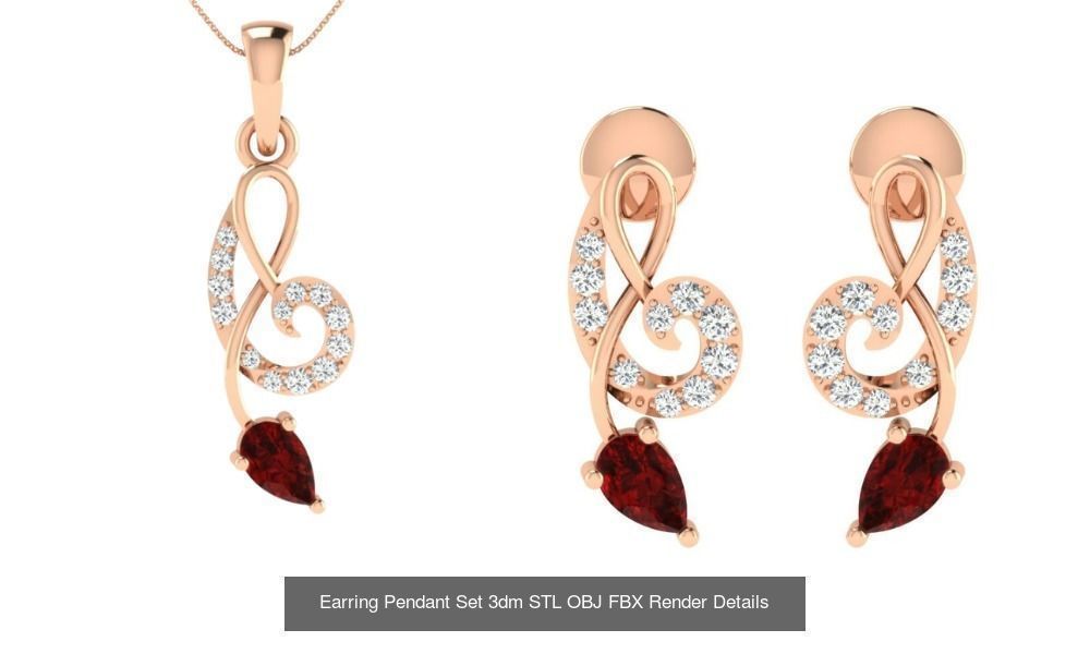 119 Pendant Earring Set 3dm STL OBJ FBX Render Detail Collection _101