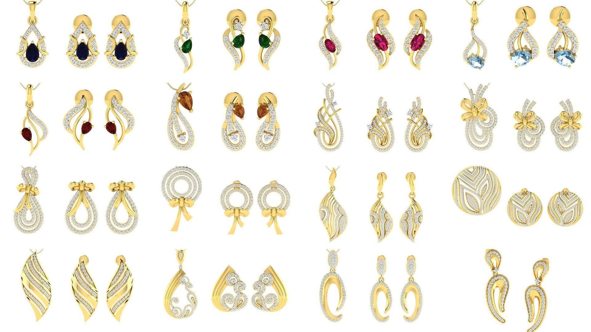 119 Pendant Earring Set 3dm STL OBJ FBX Render Detail Collection _13