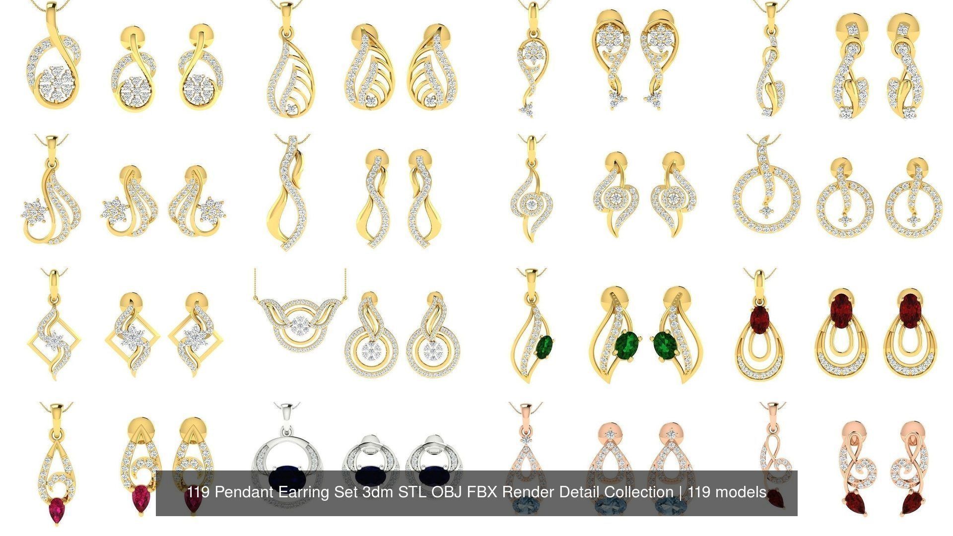 119 Pendant Earring Set 3dm STL OBJ FBX Render Detail Collection _8