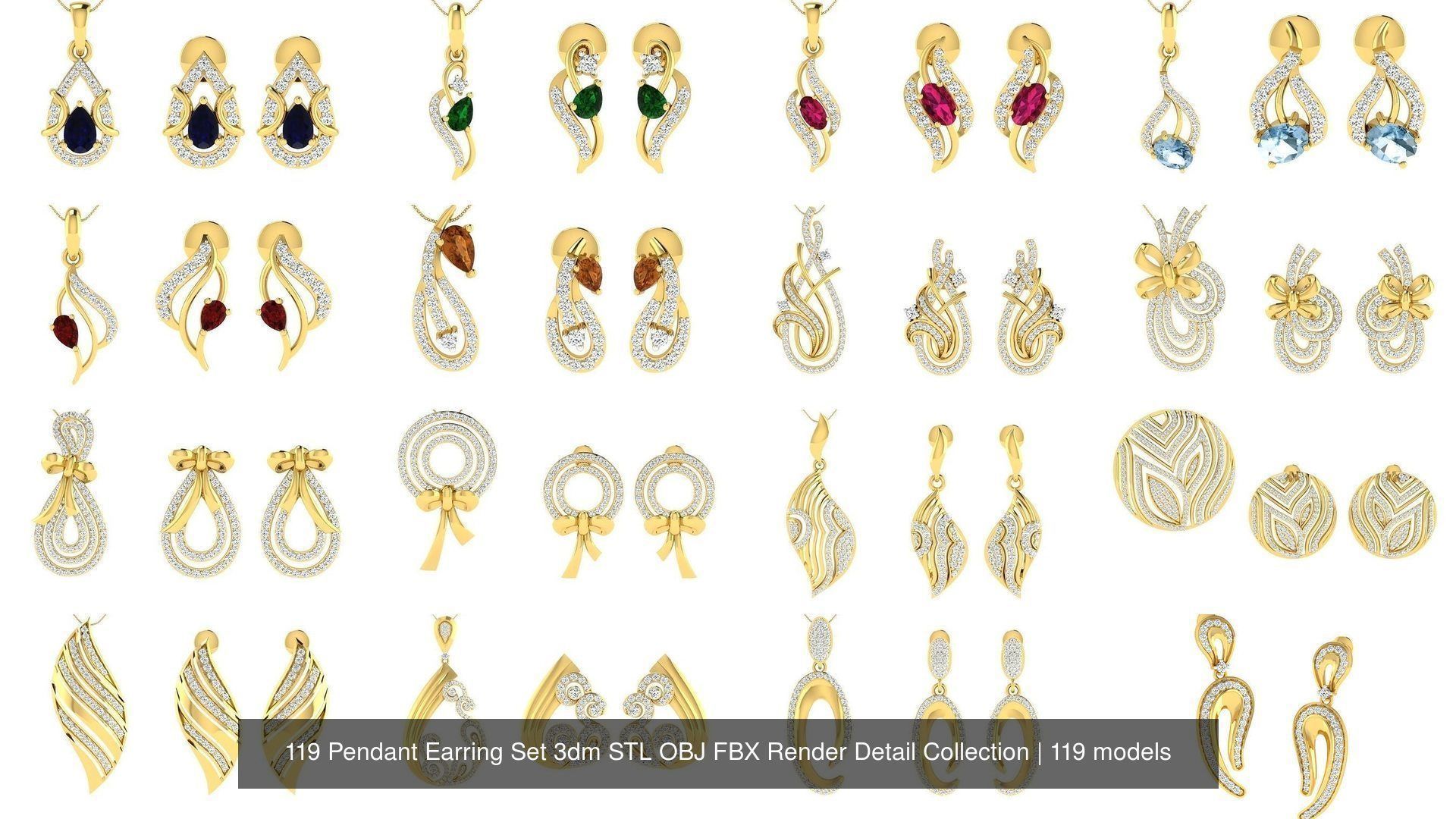 119 Pendant Earring Set 3dm STL OBJ FBX Render Detail Collection _10