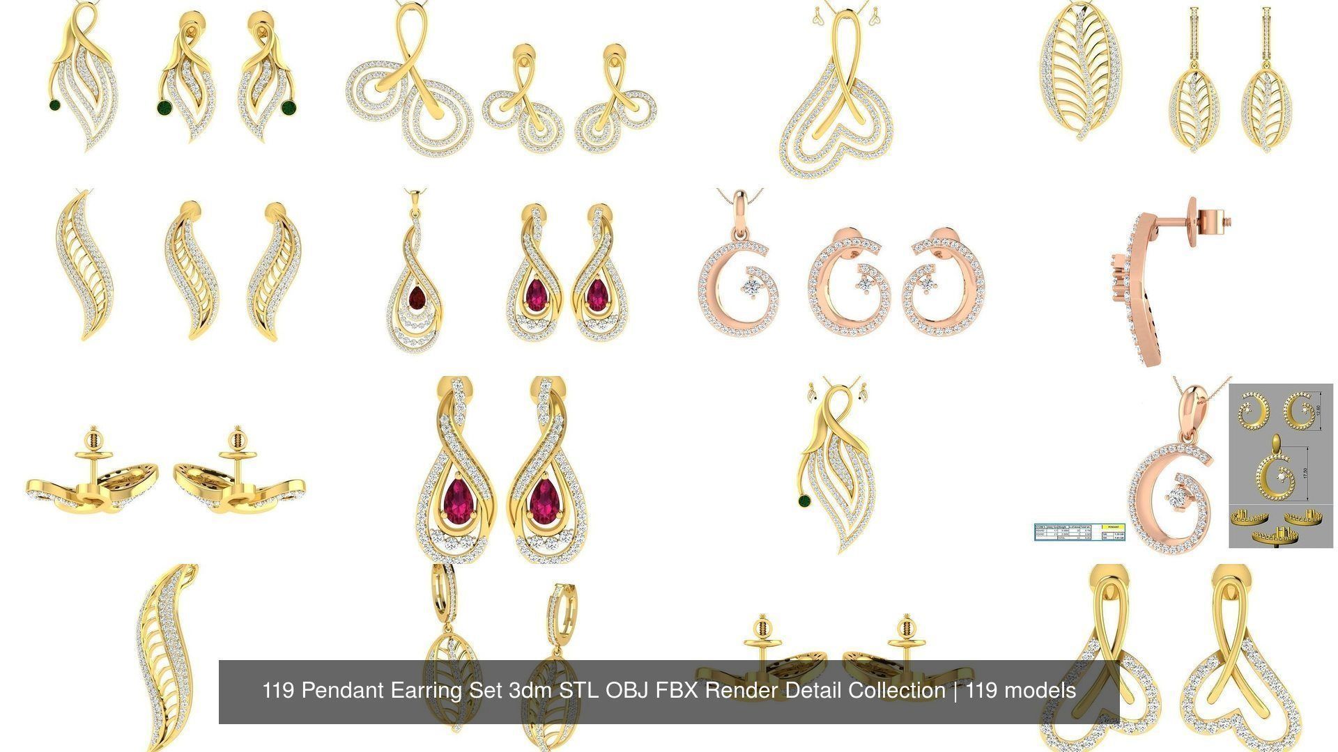 119 Pendant Earring Set 3dm STL OBJ FBX Render Detail Collection _21
