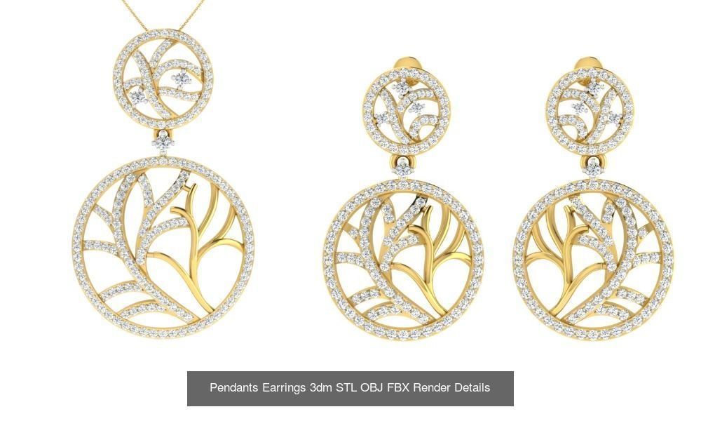 119 Pendant Earring Set 3dm STL OBJ FBX Render Detail Collection _74