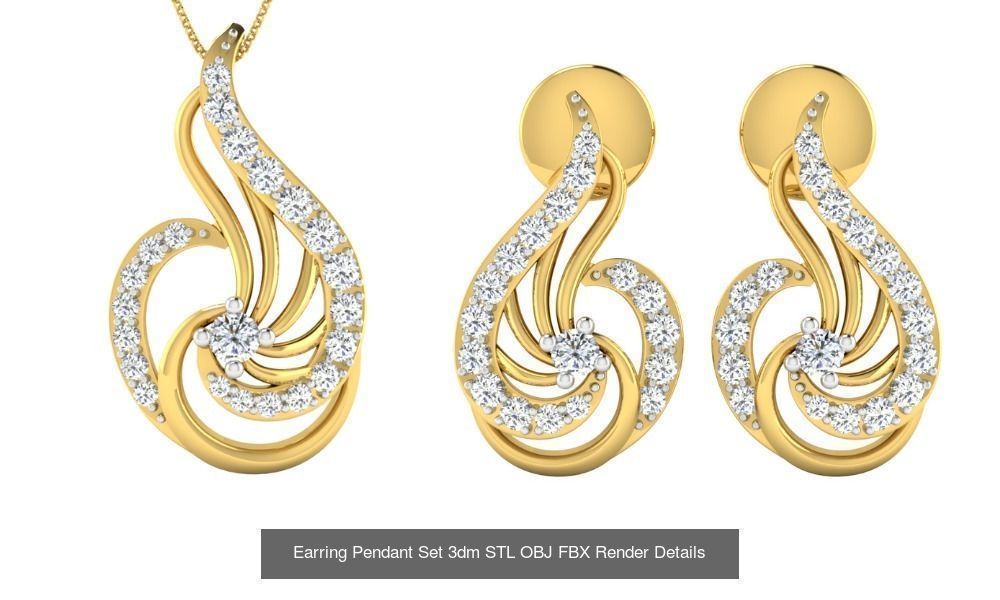 119 Pendant Earring Set 3dm STL OBJ FBX Render Detail Collection _55