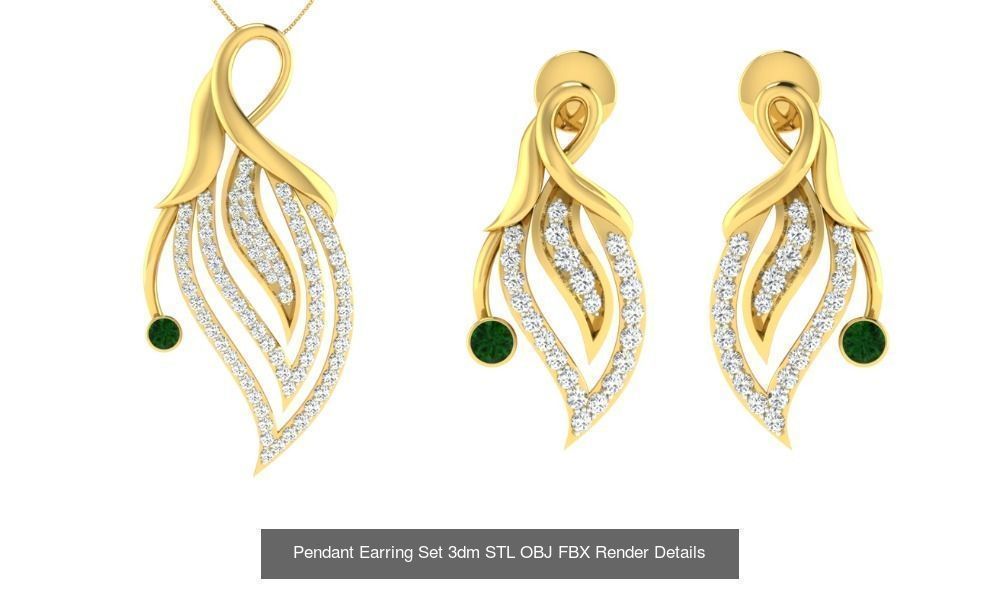 119 Pendant Earring Set 3dm STL OBJ FBX Render Detail Collection _134