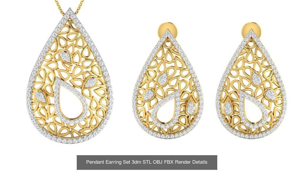 119 Pendant Earring Set 3dm STL OBJ FBX Render Detail Collection _37