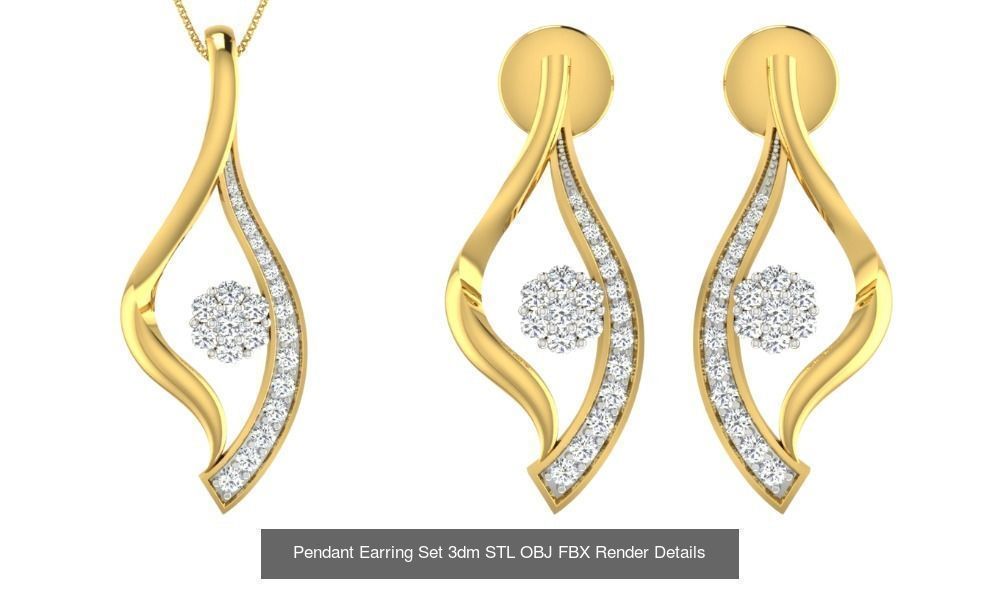 119 Pendant Earring Set 3dm STL OBJ FBX Render Detail Collection _23