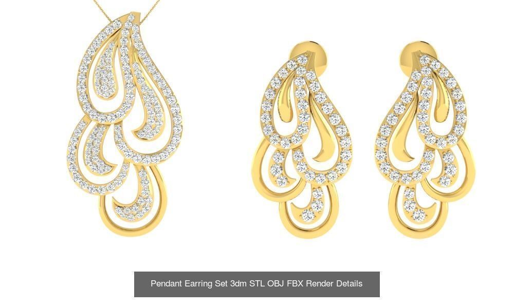 119 Pendant Earring Set 3dm STL OBJ FBX Render Detail Collection _124