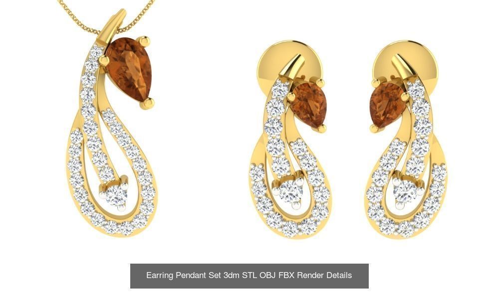 119 Pendant Earring Set 3dm STL OBJ FBX Render Detail Collection _107