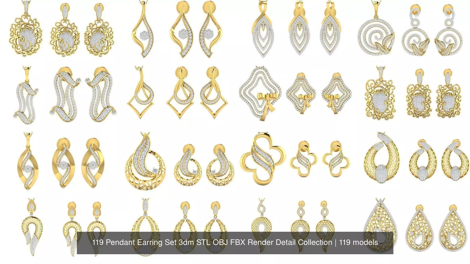 119 Pendant Earring Set 3dm STL OBJ FBX Render Detail Collection _1