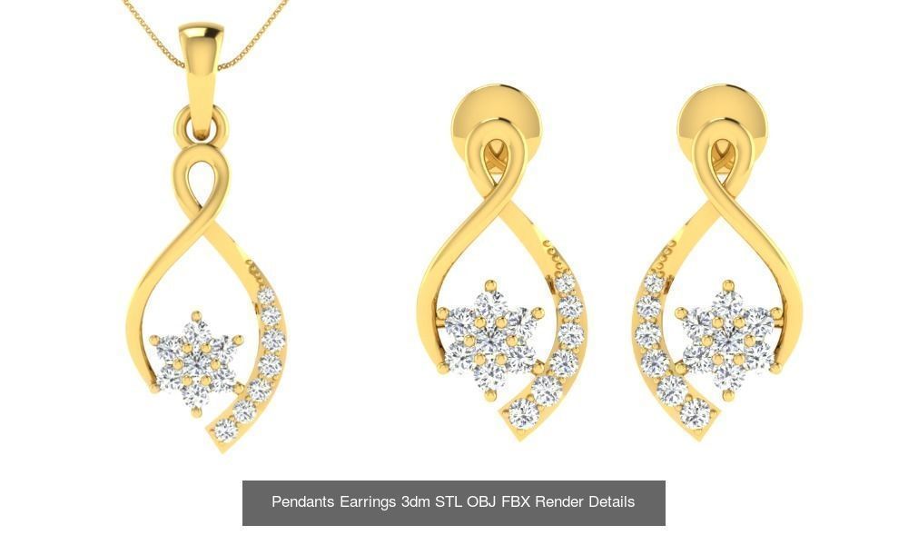 119 Pendant Earring Set 3dm STL OBJ FBX Render Detail Collection _85