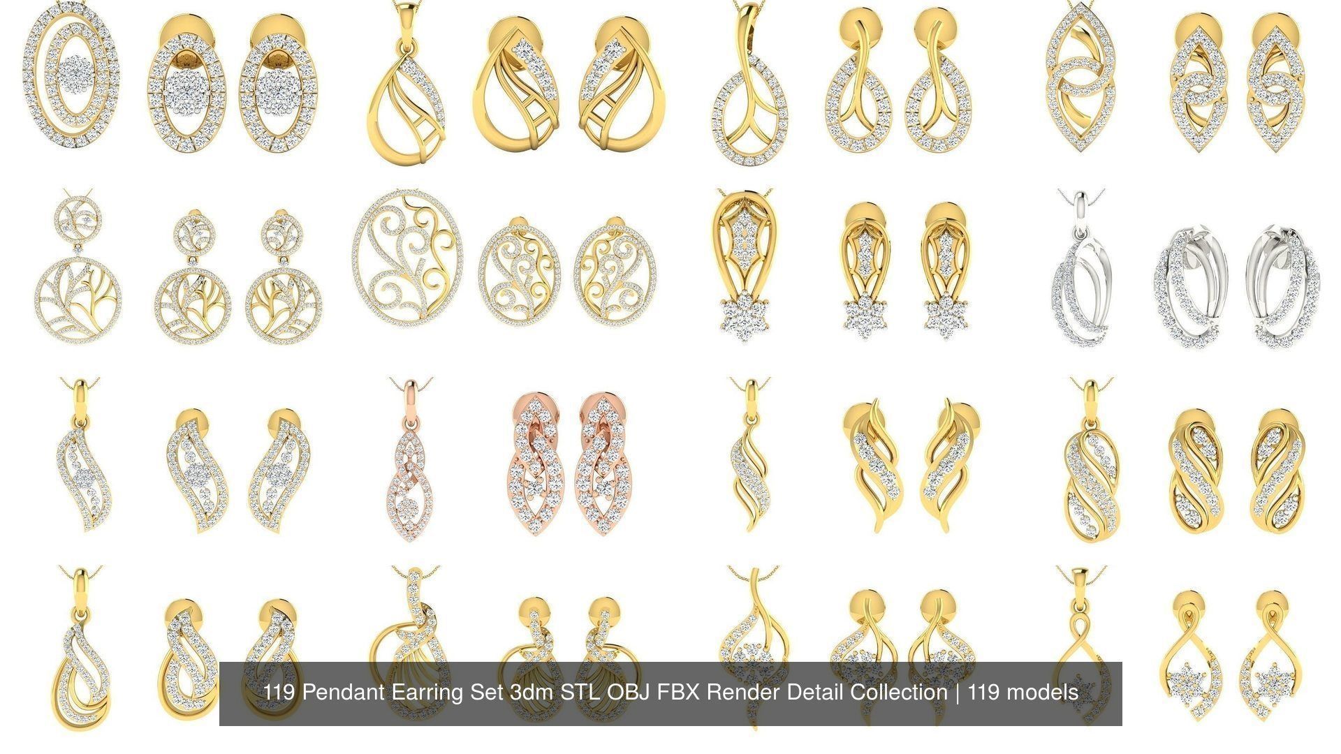 119 Pendant Earring Set 3dm STL OBJ FBX Render Detail Collection _6