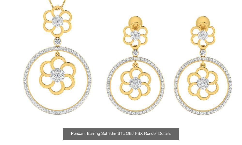 119 Pendant Earring Set 3dm STL OBJ FBX Render Detail Collection _43